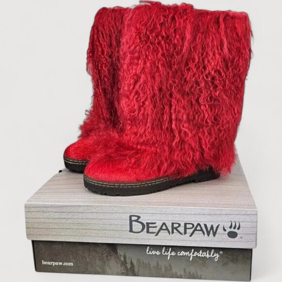 Bearpaw Boetis Red Curly Lamb Fur Sheepskin Lined Warm Mongolian Sherpa Boots 7 - Picture 3 of 8